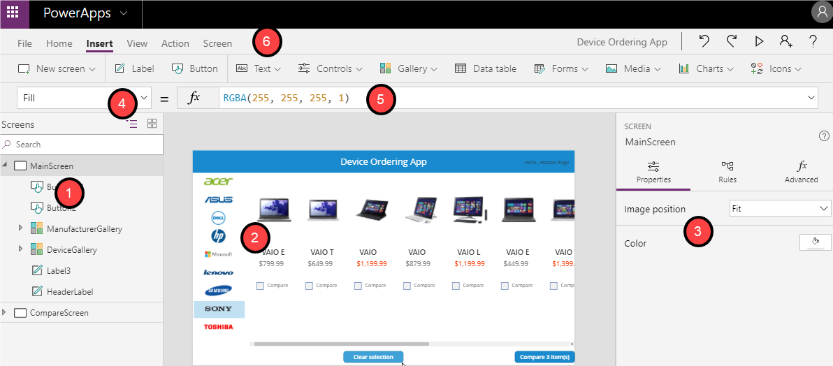 Power Apps Studio Layout